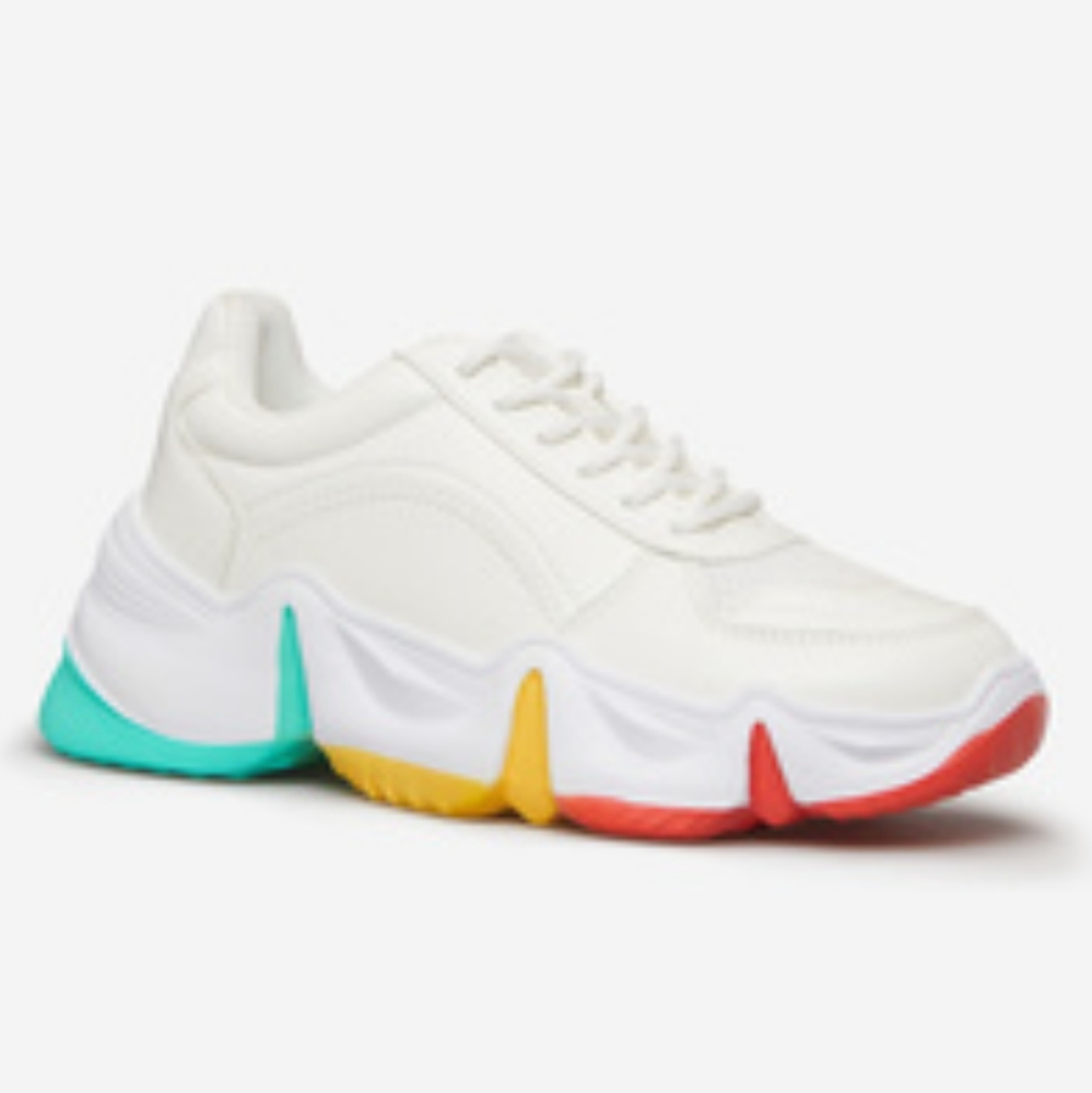 NWTOB Chunky lace up white sneaker with fun multi colored sole, never worn